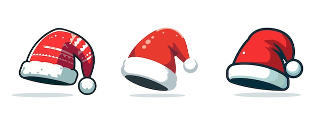 sombrero vectorial de Navidad gorra plana de Papá Noel conjunto de colección de diseño