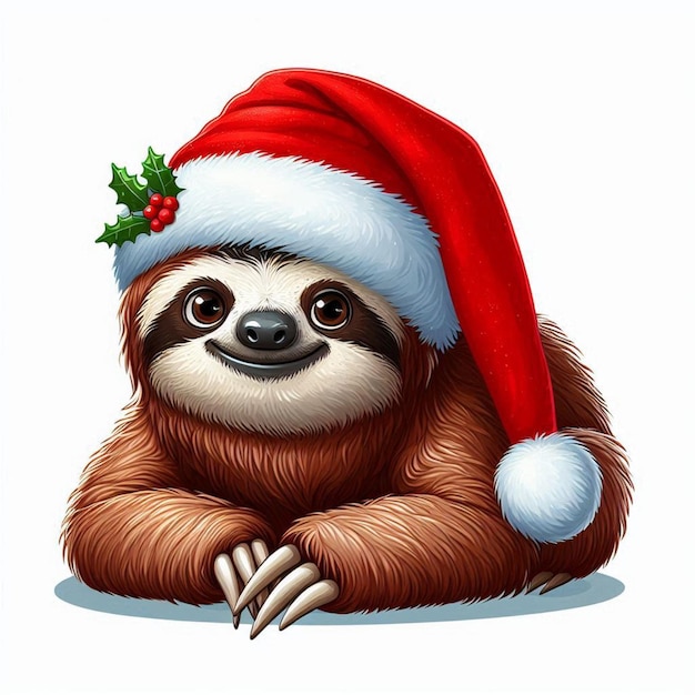 El sombrero vectorial de Santa de la Navidad de A Cute Sloth Ilustración de dibujos animados de fondo blanco