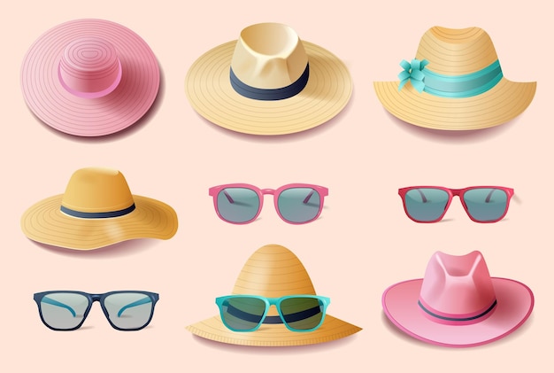 Sombrero de verano rosa en el diseño web de fondo gradiente