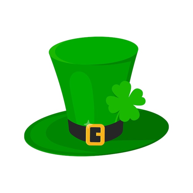Sombrero verde de duende del día de San Patricio con trébol de trébol de cuatro hojas icono de la suerte diseño de estilo plano