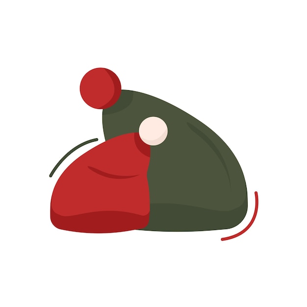 Sombreros de Navidad rojos y verdes con pompones ilustración vectorial de estilo plano