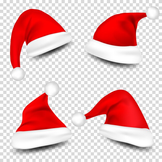 Vector sombreros de santa claus de navidad con sombreado de año nuevo sombrero rojo aislado en un fondo transparente