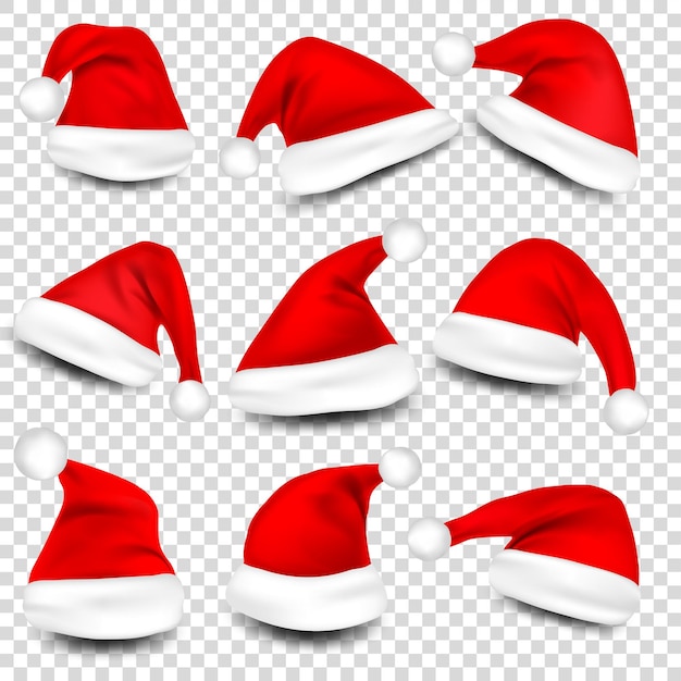 Vector sombreros de santa claus de navidad con sombreado de año nuevo sombrero rojo aislado en un fondo transparente