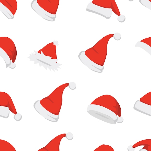 Sombreros de Santa fondo vector de patrones sin fisuras de Navidad sombrero rojo de dibujos animados de año nuevo