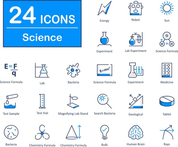 Estos son 24 hermosos pequeños píxeles íconos vectoriales de ciencia perfecta