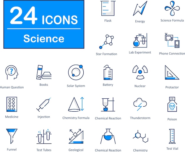 Estos son 24 hermosos pequeños píxeles íconos vectoriales de ciencia perfecta