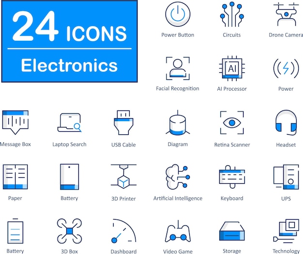 Estos son 24 hermosos pequeños píxeles íconos vectoriales de interfaz electrónica perfecta