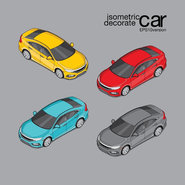 Son autos isométricos sobre fondo gris para decorar