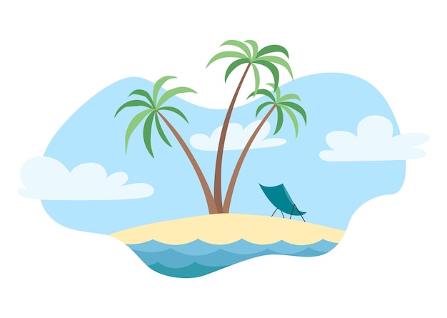 Vector soñando con las vacaciones de una isla oceánica día soleado en una isla tropical con palmera ilustración vectorial en estilo de caricatura plana