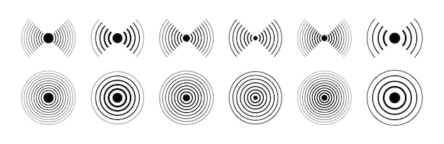 Sonar ondas sonoras icono conjunto vector círculo concéntrico signo ilustración vectorial