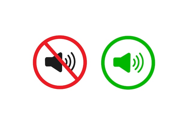 Vector sonido del micrófono encendido y apagado botones de iconos verdes y rojos vector premium