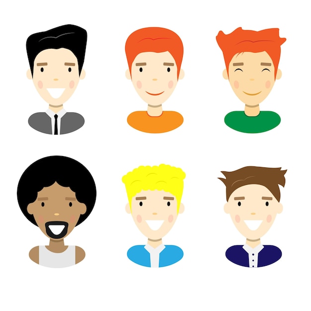 Vector sonríe hombres avatar conjunto. diferentes hombres personajes colección aislada