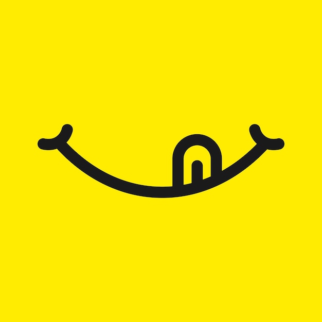 Sonríe con lengua sobre fondo amarillo. concepto de sonrisa, día mundial de la sonrisa, idioma, buena comida, disfrutar de la comida, entusiasta, sabor, emoji de redes sociales. Ilustración de vector de diseño de logotipo de sonrisa de tendencia de estilo plano