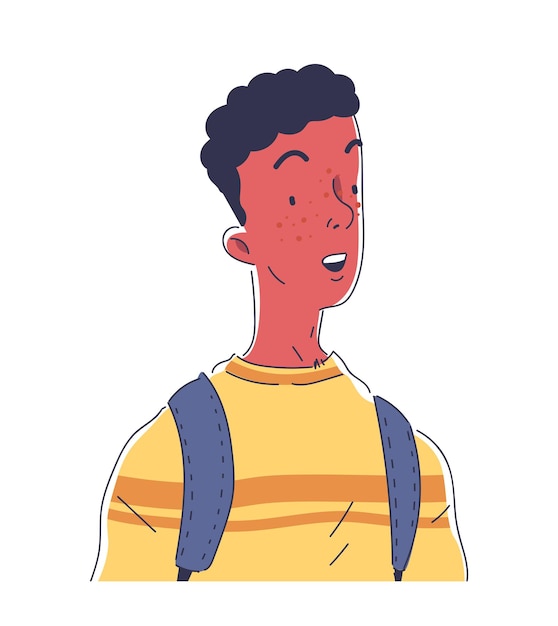 Sonriente afectado doodle persona concepto niño en camiseta amarilla avatar para mensajeros y sociales