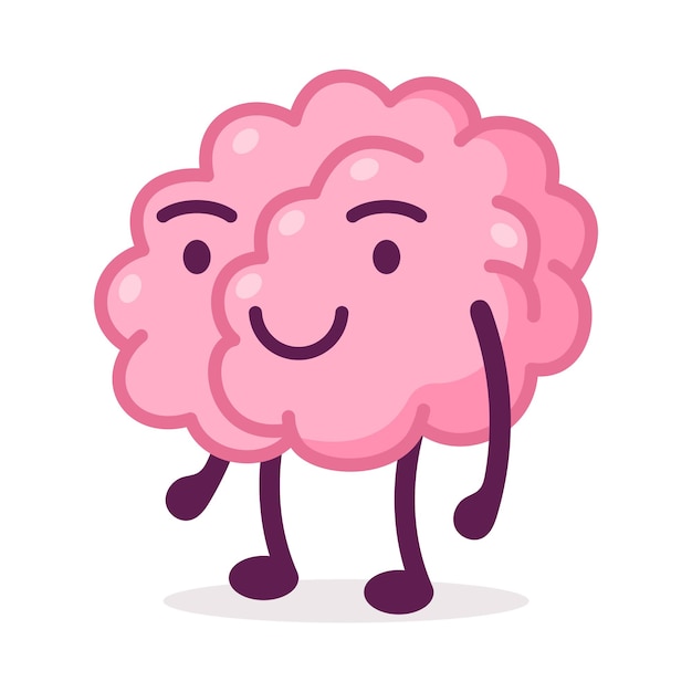 Vector sonriente alegre cerebro rosado gracioso sistema nervioso humano órgano personaje de dibujos animados ilustración vectorial