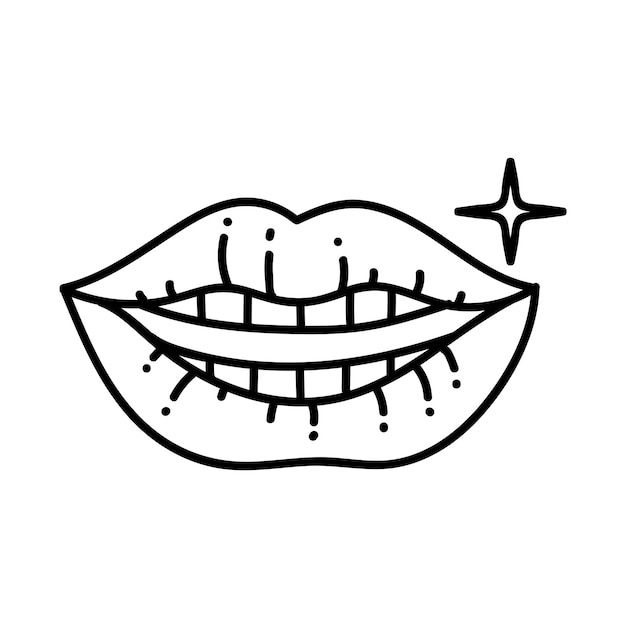Sonriente boca y dientes icono dibujado a mano ilustración vectorial