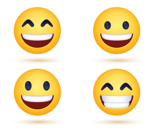 Sonriente cara de emoji radiante con ojos sonrientes o emoticonos de sonrisa feliz mostrando los dientes
