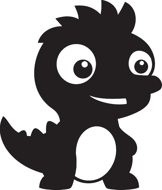 Sonriente Dino Chic Icono de dibujos animados negro Dulce Dino Abrazo Lindo Vector Negro