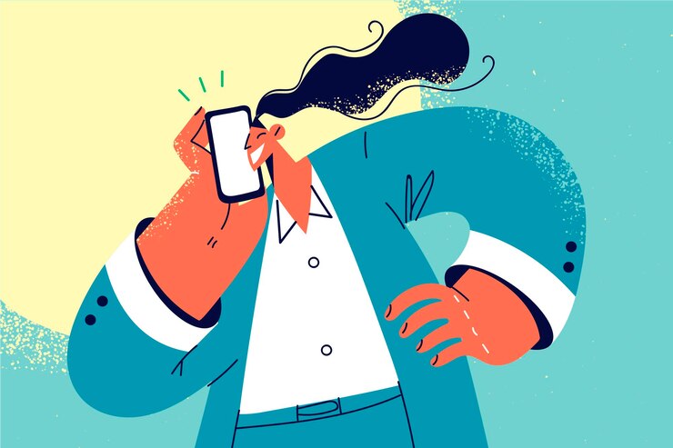 Vector sonriente empresaria hablar por teléfono celular