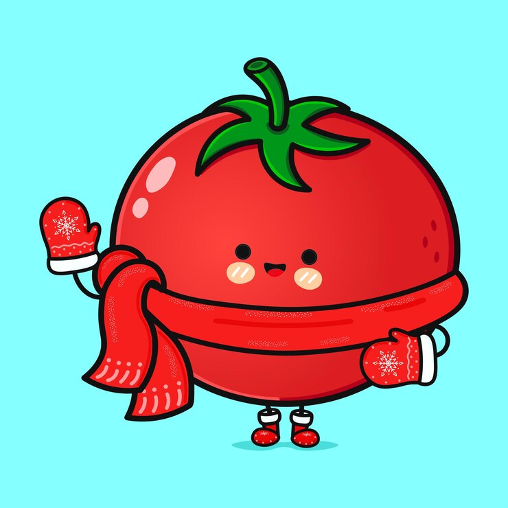 Sonriente feliz tomate navideño vector plano personaje de dibujos animados ilustración diseño de icono aislado