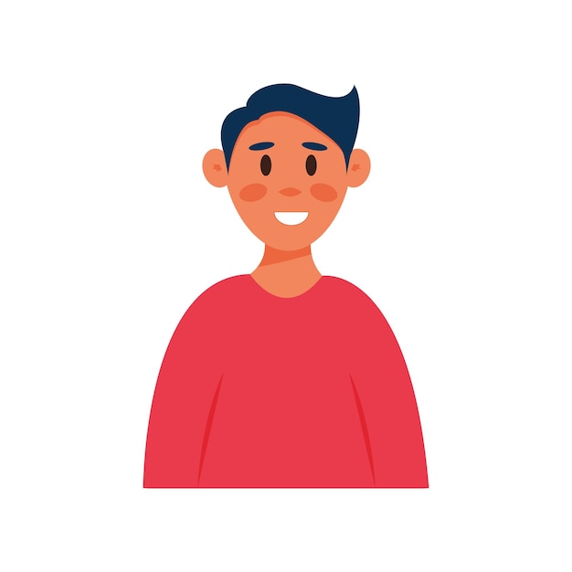 Sonriente joven avatar en estilo de dibujos animados plana vector lindo personaje masculino retrato de niño aislado en