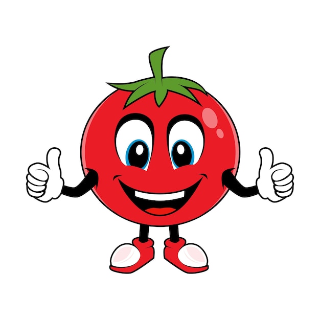 Sonriente mascota de dibujos animados de frutas de tomate dando pulgares arriba ilustración vectorial de carácter de tomate rojo wi