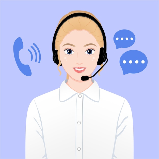 Sonriente mujer de centro de llamadas de negocios estadounidense con camisa de auriculares Servicio al cliente y centro de llamadas
