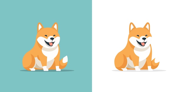 Sonriente Shiba Inu cachorro japonés con boca abierta conjunto de iconos vector plano ilustración divertida lindo jengibre mascota adorable animal doméstico con emoción positiva feliz personaje de dibujos animados niños impresión de camiseta