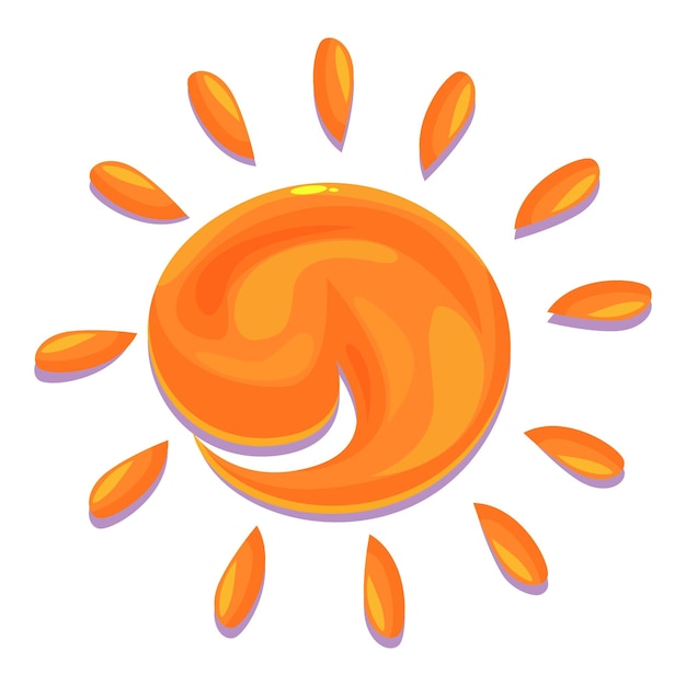 Sonriente sol de dibujos animados naranja brillando con sus rayos