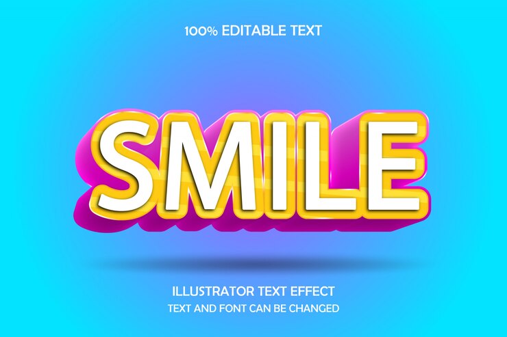 Vector sonrisa, efecto de texto editable 3d estilo cómico moderno