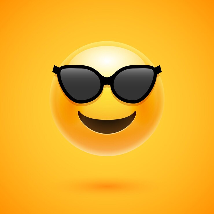 Vector sonrisa feliz de emoji en gafas de sol. y