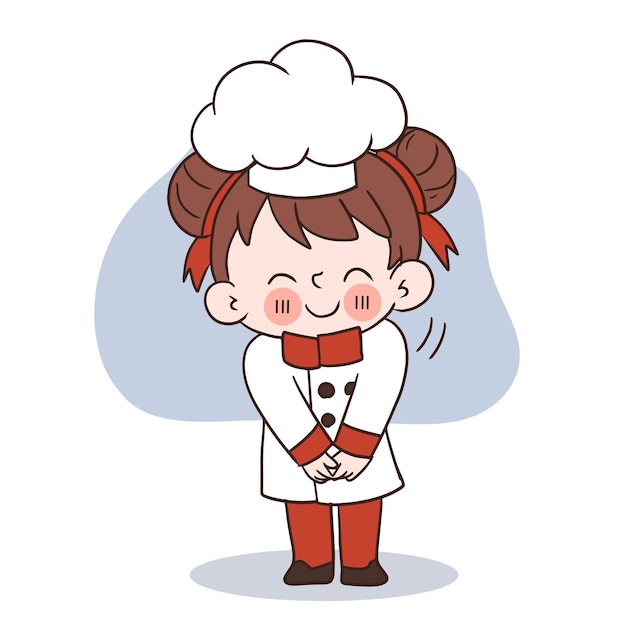 Sonrisa feliz niña chefkid cocina conceptDoodle dibujado a mano ilustración vectorial