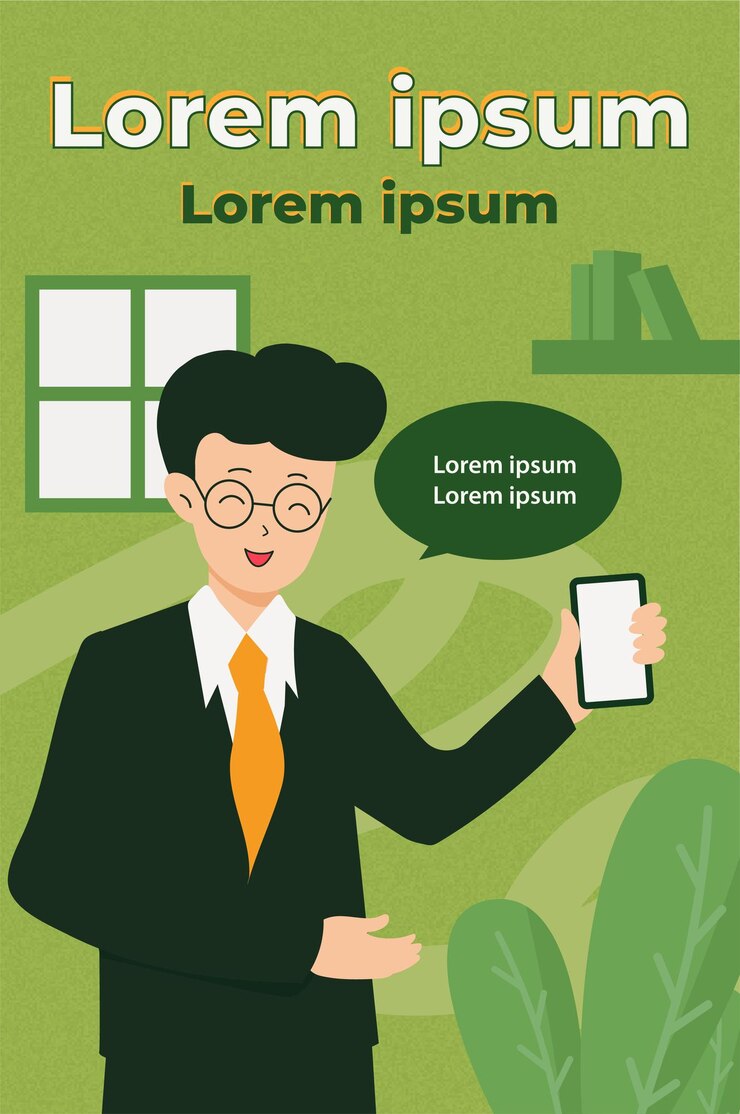Sonrisa de hombre de negocios introduciendo diseño de vectores de productos