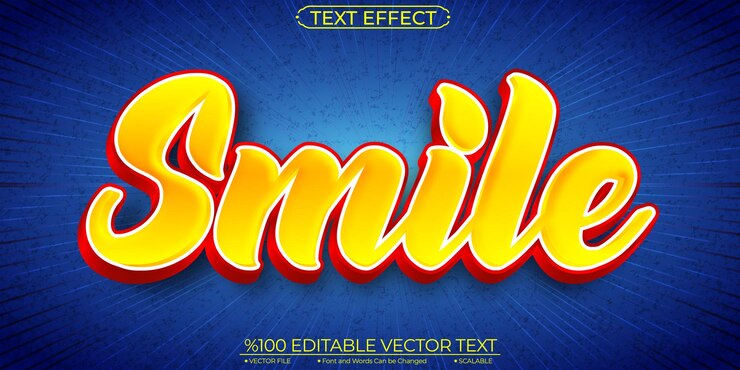 Vector sonrisa linda amarilla y roja efecto de texto vectorial editable y escalable