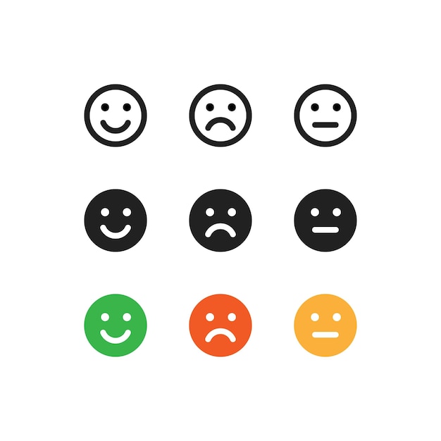 Sonrisa línea simple y conjunto de iconos de color concepto de cara sonriente feliz emoji en estilo plano vectorial