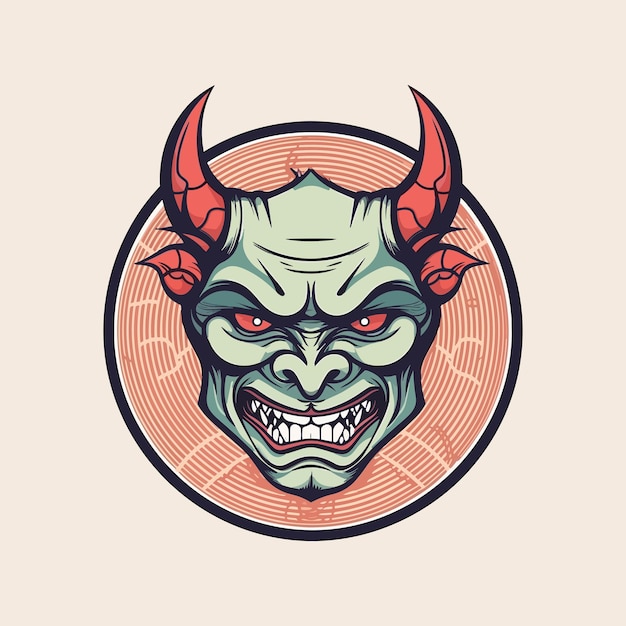 Sonrisa Oni Hannya máscara ilustración mezcla de tradicional y feroz símbolo de fuerza y pasión