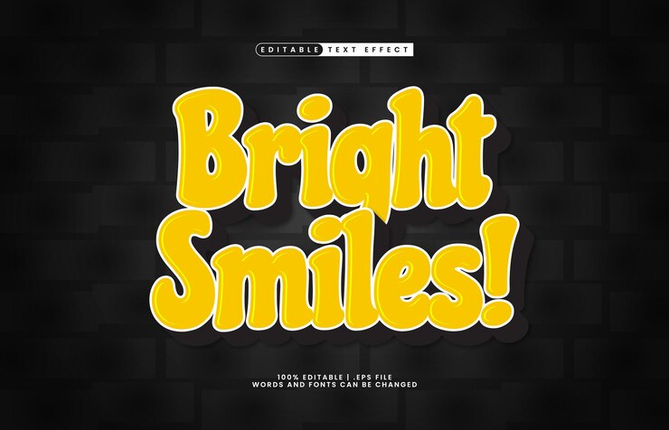 Vector sonrisas brillantes efecto de texto editable con un estilo de texto para niños y felices