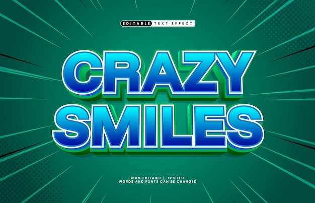 Sonrisas locas efecto de texto editable con un estilo de texto cómico y gracioso