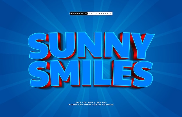 Sonrisas soleadas efecto de texto editable con un estilo de texto para niños y juegos
