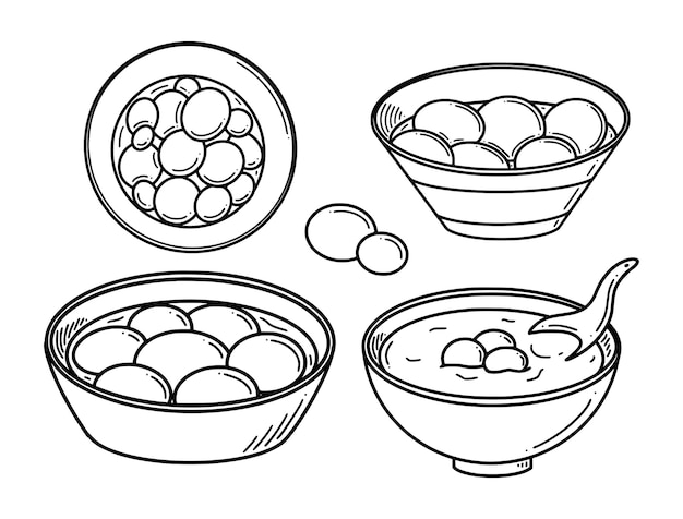 Sopa de bolas de masa hervida dulce tang yuan vector ilustración postre de año nuevo chino tangyua