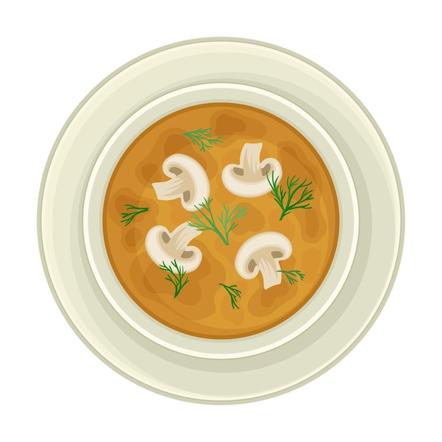 Sopa de crema con setas servida en el cuenco Ilustración vectorial de vista superior