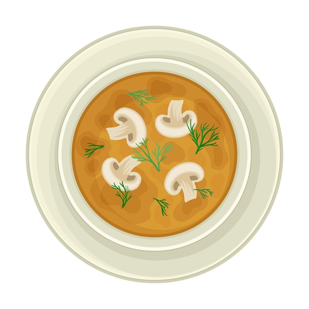 Sopa de crema con setas servida en el cuenco Ilustración vectorial de vista superior