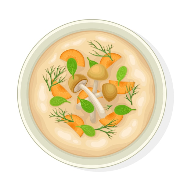 Sopa de crema con setas y verduras ilustración vectorial