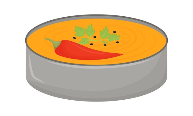 Sopa de curry en un tazón elemento de vector de color semi plano