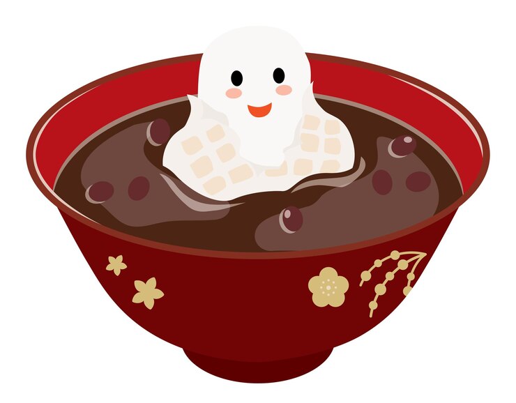 Vector sopa dulce de frijoles rojos con mochi