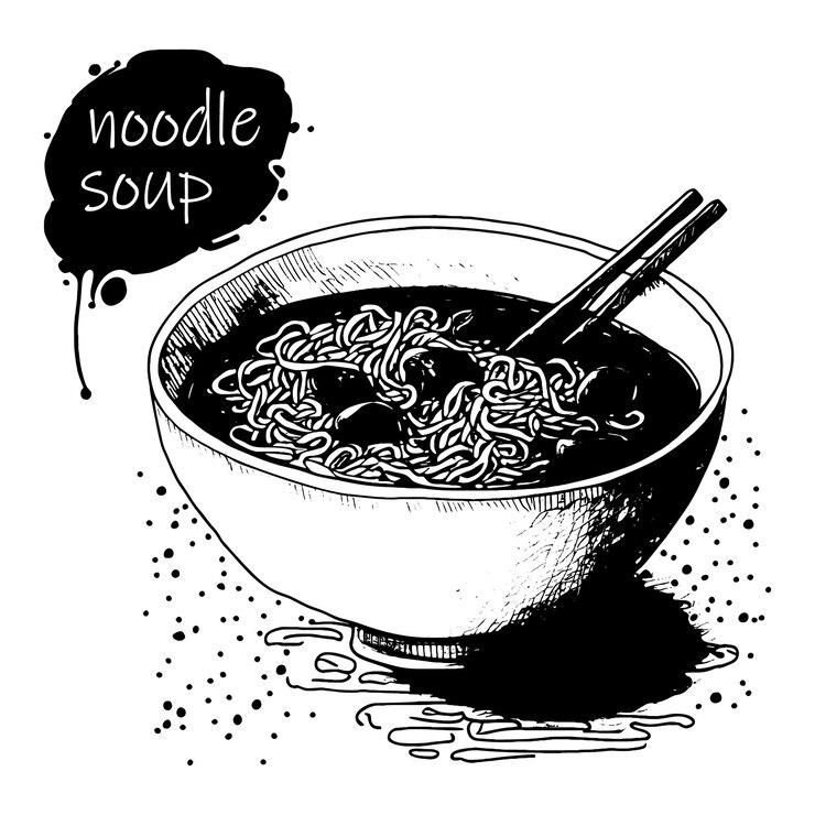 Vector sopa de fideos dibujada a mano comida asiática