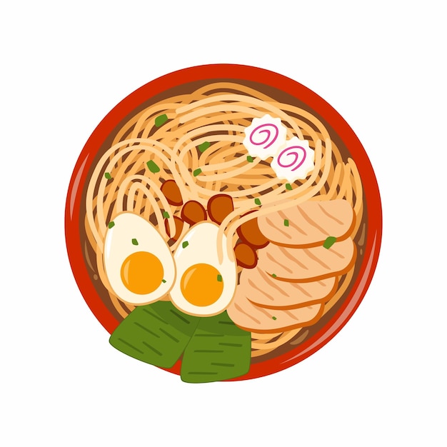 Sopa de fideos Ramen en la parte superior Vea la ilustración de la comida japonesa