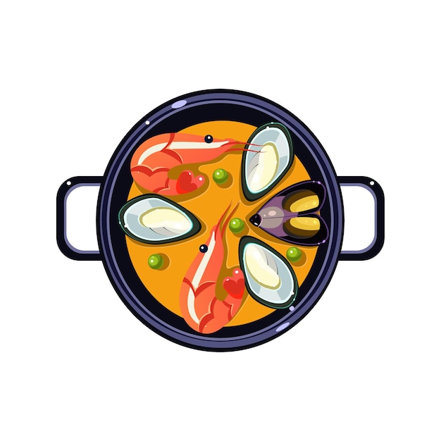 Vector sopa de mariscos en un cuenco servido comida. ilustración vectorial colorida