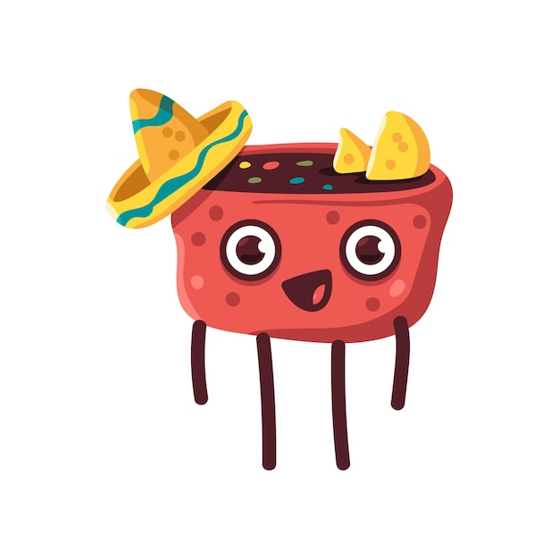 Sopa mexicana linda en personaje de comida de dibujos animados de vector de sombrero aislado en un fondo blanco