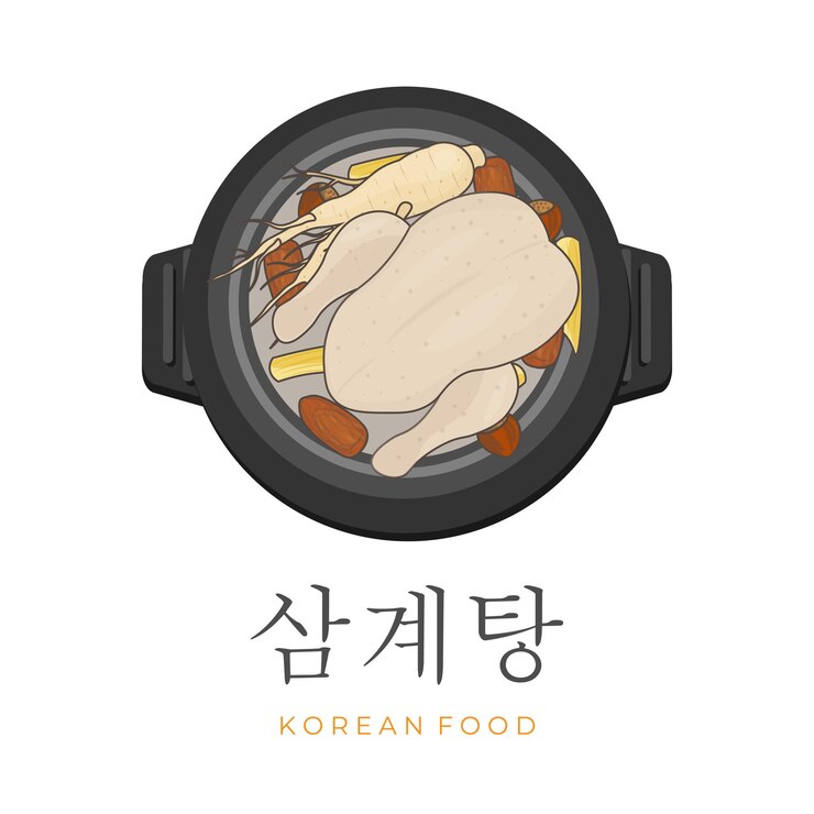 Sopa de pollo Samgyetang logotipo de ilustración vectorial
